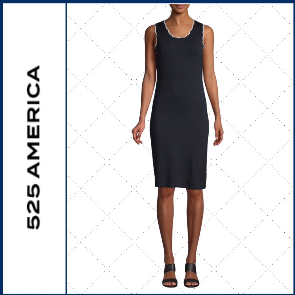 525 America Navy Sleeveless Sheath with Scallop Trim Size Medium NWT